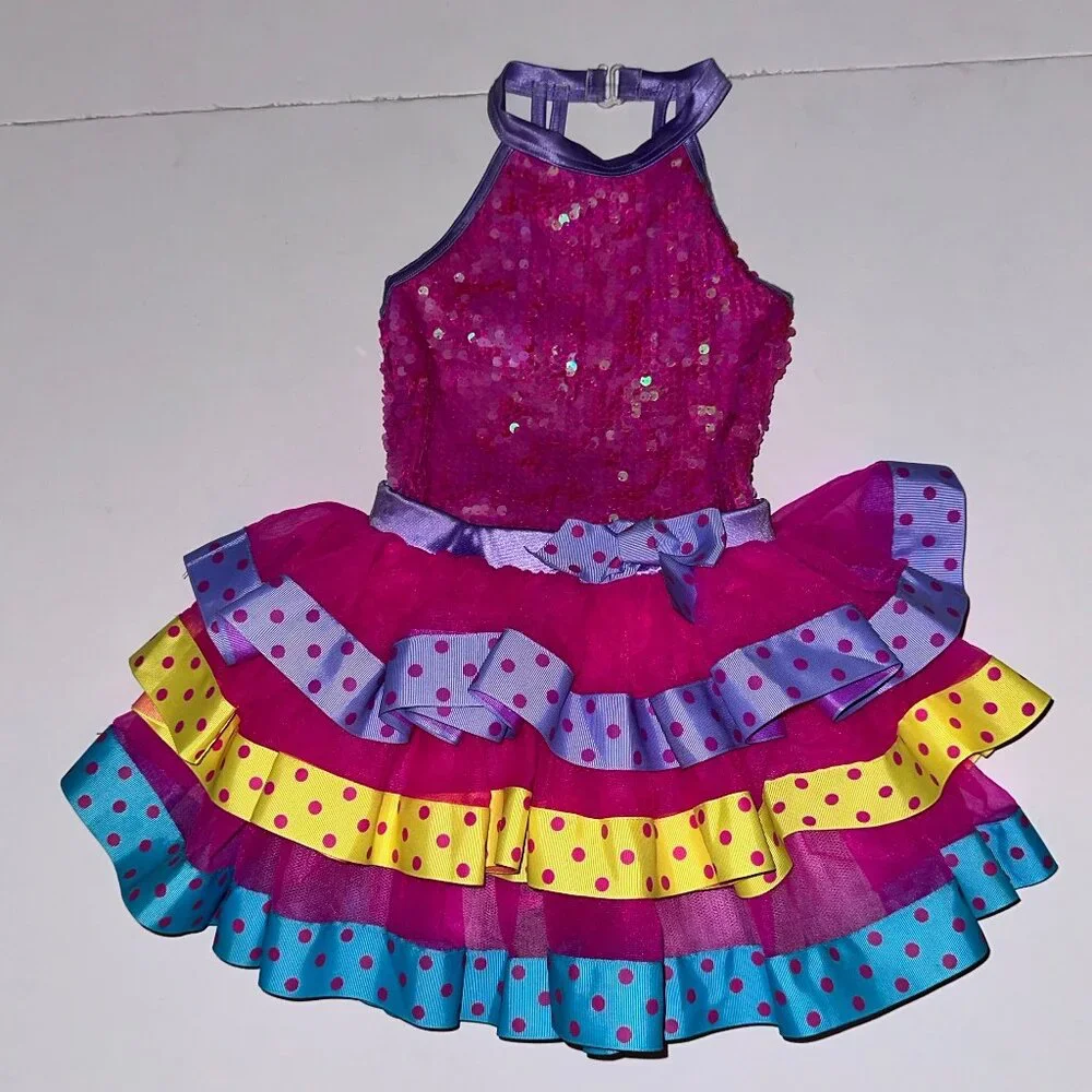 Weissman Dance Costume Sequin Tutu Style - Child Small CS Ribbons pink purple
